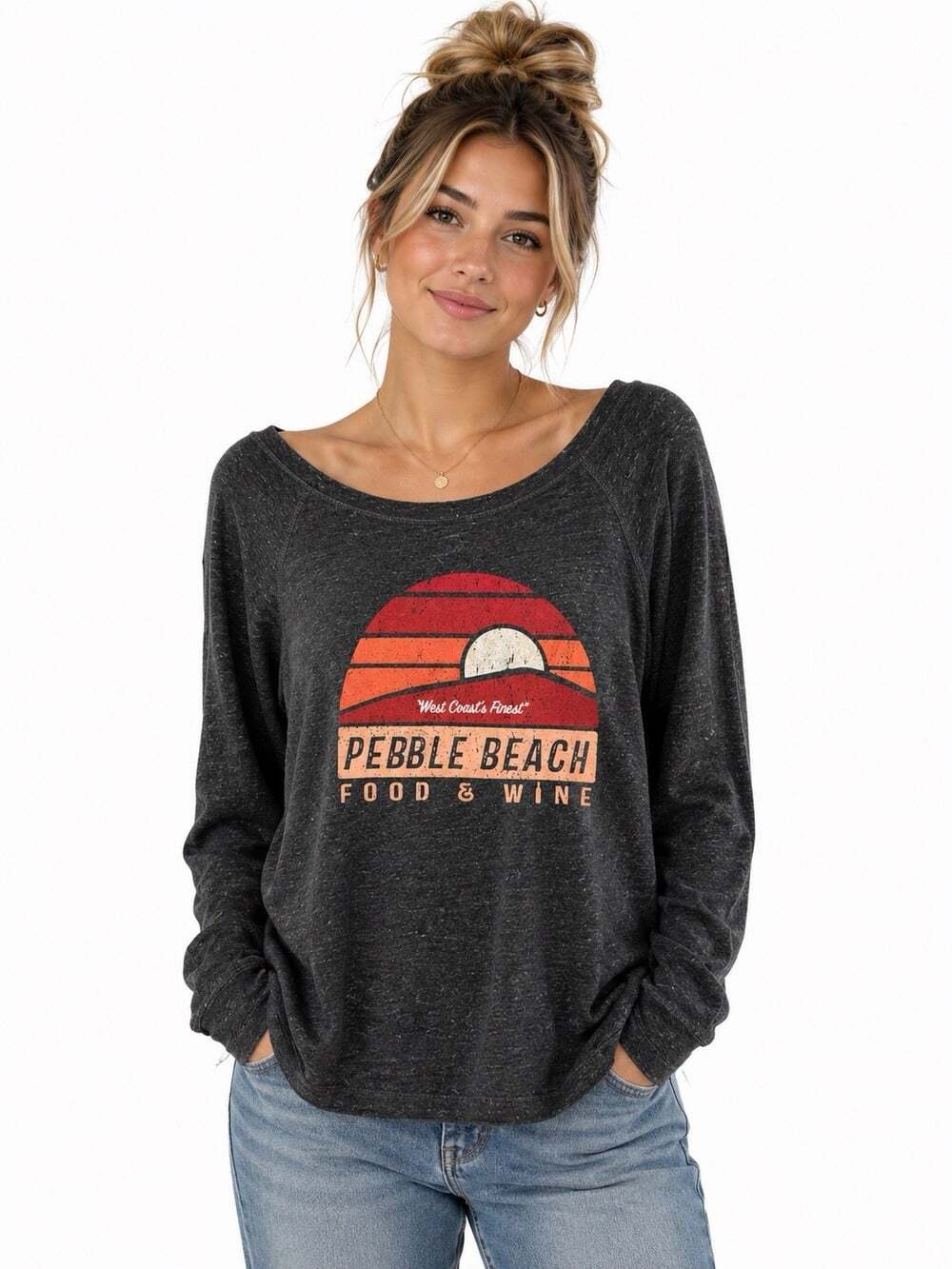 Flavour Gallery Pebble Beach Food & Wine Womens L Gray Graphic Sweatshirt